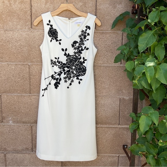 NWOT Calvin Klein Sleeveless Floral Beaded Embellished Sheath Midi Dress Size 2 - Picture 2 of 9